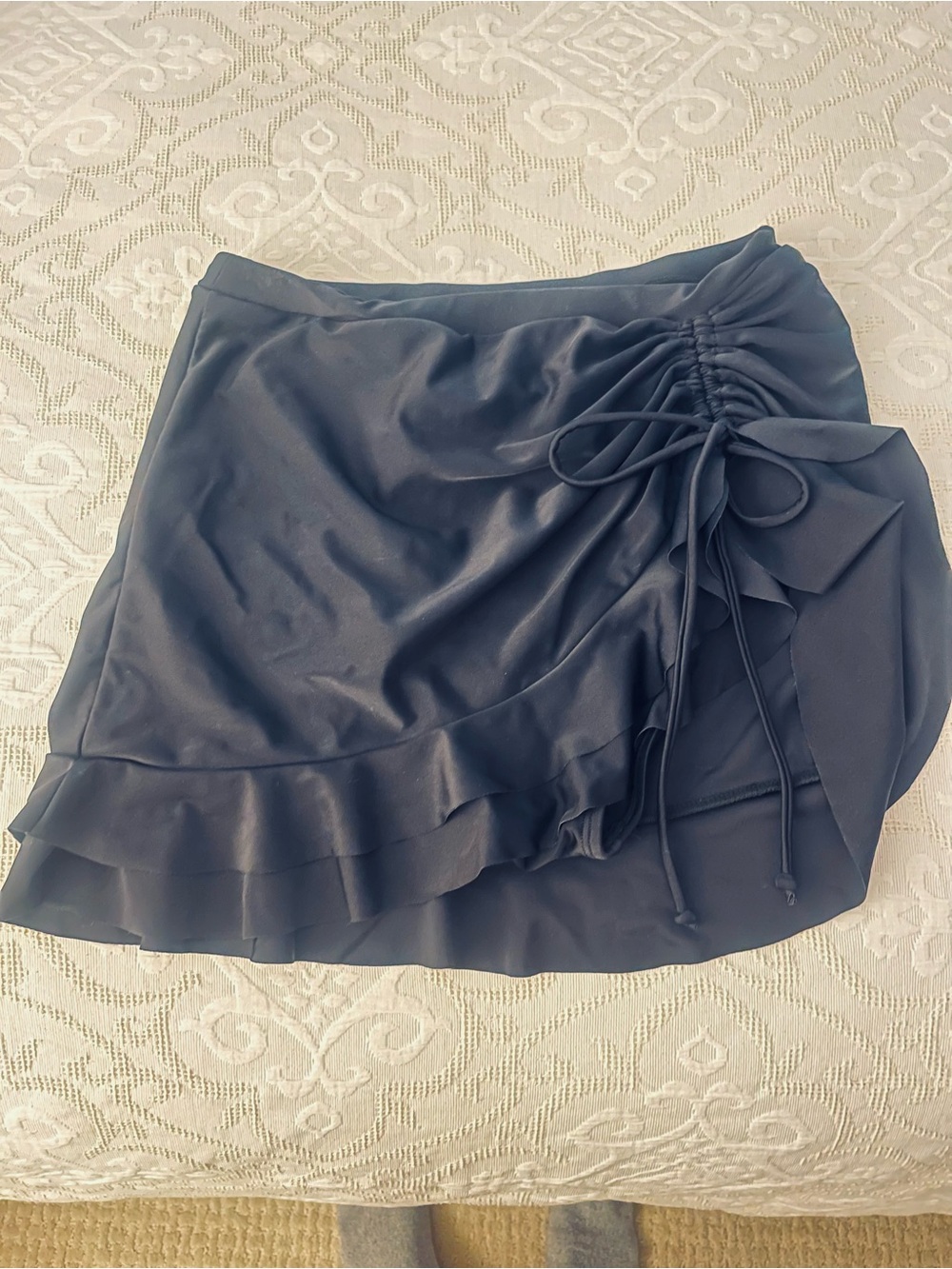 Women’s Swimsuit Bottom with Black Ruffle and Drawstring